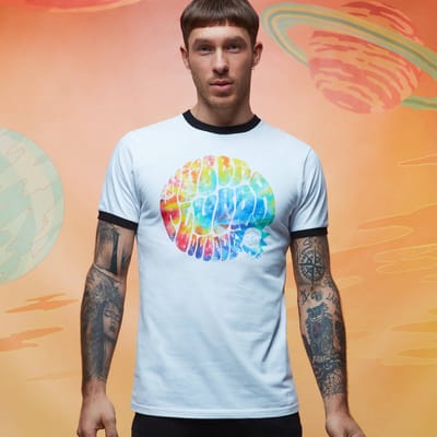 Rick and Morty Wubba Lubba Dub Dub Rainbow Psychedelic ringer t-shirt - Wit/Zwart - XL
