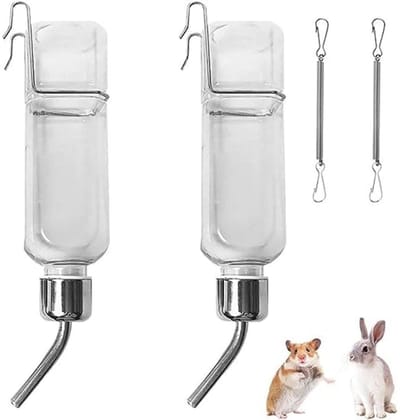 longziming-Hangende waterfles - Knaagdieren drinkfles - Automatische waterfles - 2 stuks - 350 ml - Zwaartekrachtsysteem - RVS drinkbuis - Druppelvrij - Voor konijnen, cavia's, hamsters, chinchilla's en vogels