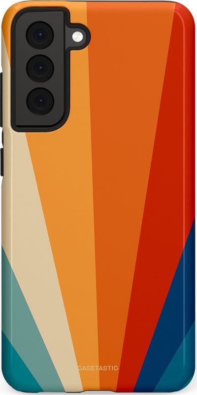 Casetastic hoesje geschikt voor Samsung Galaxy S21 FE 5G - Dubbellaagse bescherming - Retro straal - Fashion Case - Oranje Okergeel Petrol Rood