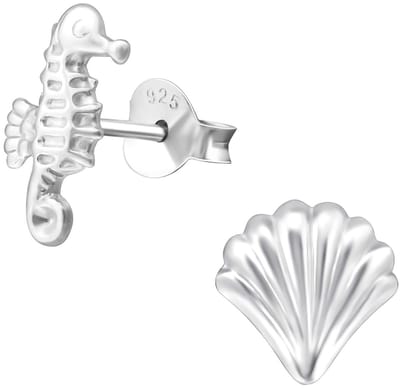 Joy|S - Zilveren zeepaardje en schelp oorbellen - 7 x 11 mm - oorknoppen