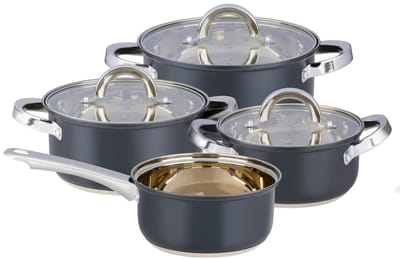 alpina Inductie Pannenset 7‑Delig – RVS Kookpotten met Glazen Deksel – Kookpottenset Geschikt voor Alle Warmtebronnen – Kookpotten set - Potten en Pannen Set