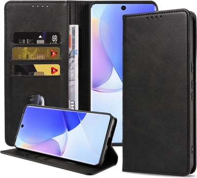 Smartphonica Telefoonhoesje geschikt voor Huawei Nova 9 kunstleren Hoesje met Magnetische sluiting en Pasjeshouders Book Case met Klepje - Zwart geschikt voor Huawei Nova 9