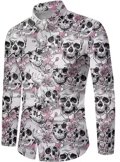 heren blouse doodshoofd design - Lange mouwen - Knoopjes
