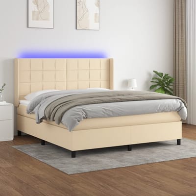 vidaXL - Boxspring - met - matras - en - LED - stof - crèmekleurig - 160x200 - cm