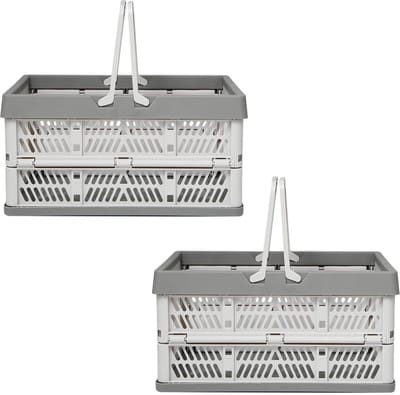 Opvouwbare campingbox, kunststof met handgrepen, ruimtebesparende opvouwbare krat, boodschappenmand, opvouwbare opbergmand voor keuken, badkamer, kantoor, slaapkamer, (38x25x20cm)