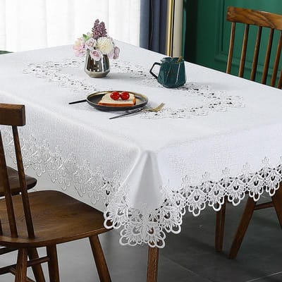Battilo Kant Borduurwerk Tafelkleed Wit Bloemen Rechthoekig Tafelkleed Waterdichte Tafelhoes Voor Eettafel Bruiloft Feest Huis 60x60cm