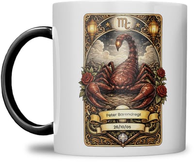 Sterrenbeeld mok - Schorpioen - Zwart - Tarot mok - Gepersonaliseerd met naam en datum
