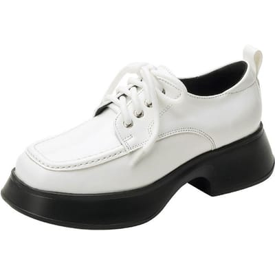 Damesschoenen Nieuw Lente en Herfst Zwart Verhoogd Retro Britse Stijl Kleine Leren Schoenen Explosieve Stijl Enkele Schoenen 40 white