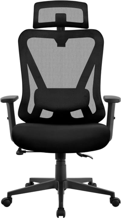 Ergonomische Bureaustoel XL - Verstelbare Hoofdsteun en Lendensteun - Ademende Mesh Gaming Stoel met Hoge Rugleuning - Comfortabele Computerstoel voor Thuiswerk en Kantoor - Draaistoel Office Chair Zwart