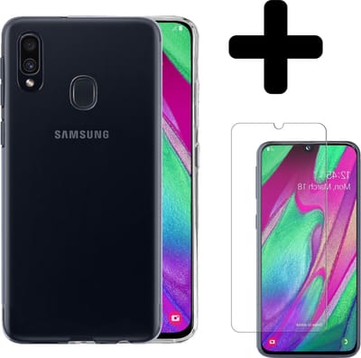 Hoesje - Met Screenprotector - Geschikt voor Samsung Galaxy A40 - Sterk & Shockproof - Telefoon Hoes - Back Cover - Siliconen Case - Telefoonhoes - Transparant