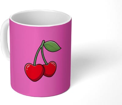 Mok - Koffiemok - Kers - Roze - Fruit - Mokken - 350 ML - Beker - Koffiemokken - Theemok