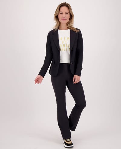 Je m'appelle Travelstof Dames Broek Flared Met stretch - Zwart - Maat XS