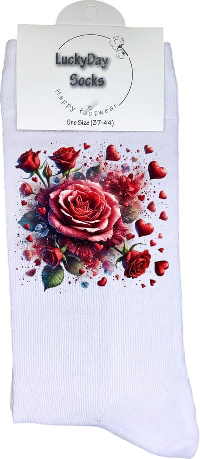 Rozen - Valentijn sokken - Valentijns Cadeau - Grappige sokken - Leuke sokken - Hem Haar sokken - Vrolijke sokken - Hartjes - Vaderdag - Moederdag - Verjaardag cadeau - Kerst cadeau - Leuk Cadeau - Speciaal cadeau - Sokken maken Happy - 37-44