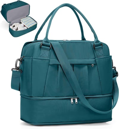 Reisweekendtas met Trolleyhoes, Waterdichte Sporttas voor Gym en Handbagage, Gescheiden Droog en Nat, Zwart