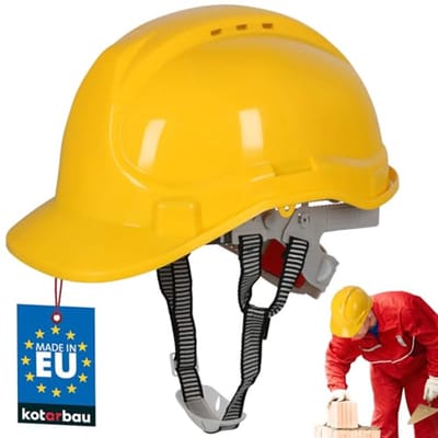 KOTARBAU® Veiligheidshelm, Werkhelm, Kunststof, Geel, Veiligheidshelm met Kinband, Verstelbare, Bouwhelm, Helm voor de Bouw, voor Werkplaats, Beschermhelm