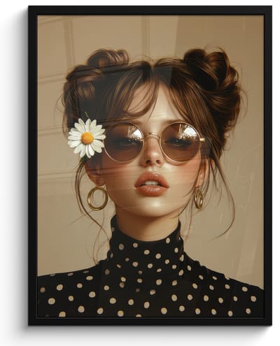 Poster in lijst - Fotolijst 50x70 cm - Posters - Vrouw - Beige - Bloem - Modern - Portret - Posterlijst zwart - Decoratie - Wanddecoratie woonkamer - Muurdecoratie slaapkamer