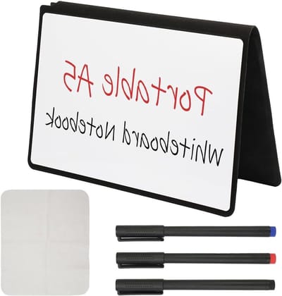 Mini Whiteboard A5 30 x 20 cm, Dubbelzijdig, Afwasbaar, Inclusief 3 Stiften en 1 Doekje, Ideaal voor Thuis, Kantoor en School