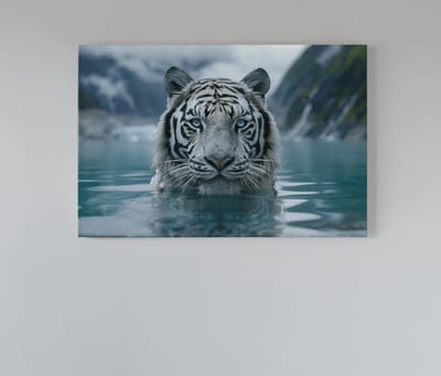 Canvas Schilderij Dieren - Wilde Dieren - Tijger - Grijs - Wanddecoratie - 60x40x2 cm