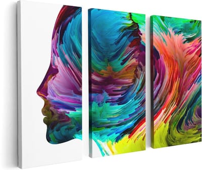 Artaza Canvas Schilderij Drieluik Abstracte Kunst van een Gezicht - Hoofd - 120x80 cm - Wanddecoratie Woonkamer - Schilderijen - Muurdecoratie