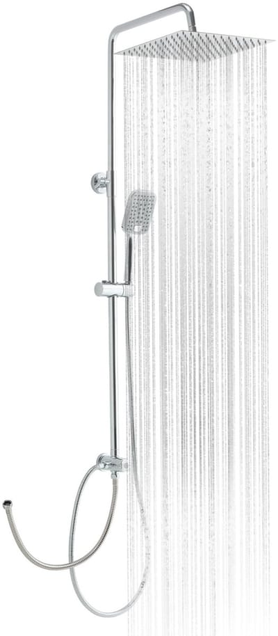 Dailygoods - OFFO Regendouche zonder armatuur chroom, 25x25cm vierkant roestvrij staal doucheset, in hoogte verstelbaar en 1,6m twist-vrije doucheslang, douchesysteem voor douche met Duitse gebruiksaanwijzing