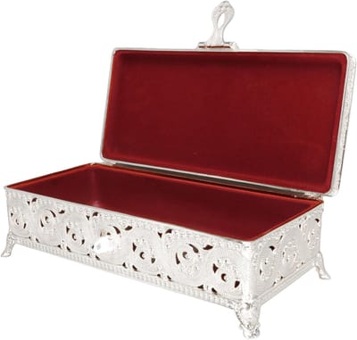 Metalen Juwelendoos - Snuisterijdoosje Decoratie - Sieraden Opbergen - Vintage Design - 24x12x10 cm - Zilver