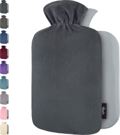 Qomfor Kruik met Zachte Fleece Hoes - 1,8 liter - Warmwaterkruik voor Pijnverlichting en Ontspanning - Donkergrijs