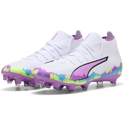 Puma Ultra Match+ voetbalschoenen voor dames, voor harde ondergrond (Wit/paars)