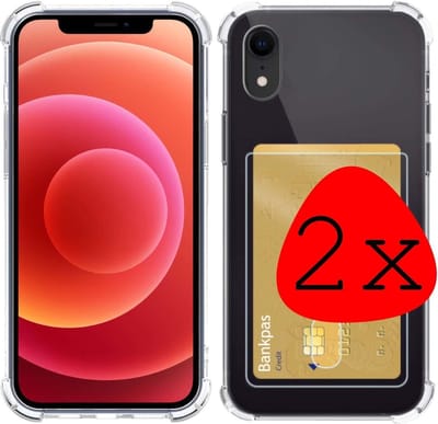 Hoesje 2 Stuks - Geschikt voor Apple iPhone XR - Met Pashouder en Kaarthouder - Telefoon Hoes Shockproof - Siliconen Case - Back Cover - Shock Proof - Pasjes Houder - Transparant