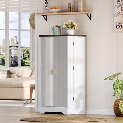 REDOM Hoogslank keukenkast MDF met LED-sensorlicht, geribde deuren, goudkleurige grepen en verstelbare planken – Wit 120×60,5×40 cm