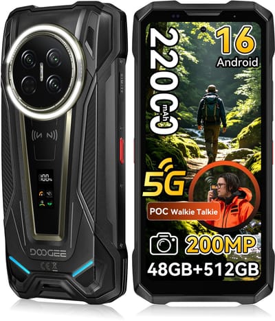 DOOGEE Vmax2 Robuuste smartphone 5G - 6.78 inch 120Hz - 48GB RAM - 512GB ROM - 22000 mAh 120W - Android 16 - 200MP AI camera - IP68/IP69K - NFC,GPS - Telefoons 2026 nieuw - Zwart
