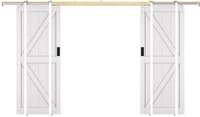 Vente-unique Dubbele schuifdeur met klamplaagsysteem in hout en MDF - Wit - 2 x H205 x L93 cm - NEFARA