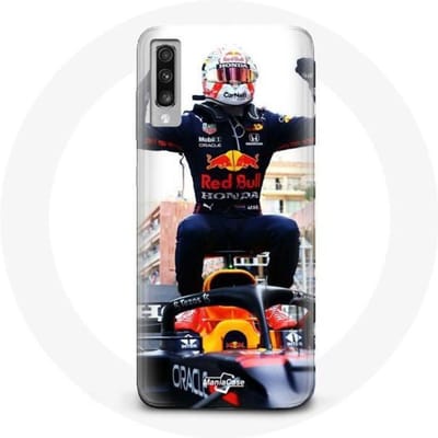Hoesje voor Samsung Galaxy A70 Formule 1 Verstappen F1 coureur zwart rood en geel
