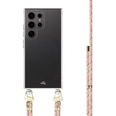 xoxo Wildhearts siliconen hoesje - Geschikt voor Samsung Galaxy S25 Ultra - Rainbow Vibes - Telefoonhoesje - Hoesje met koord - telefoonkoord - Transparant hoesje - In lengte verstelbaar - Meerkleurig regenboog koord