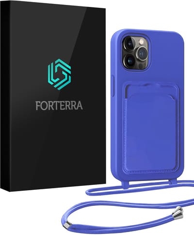 Hoesje Geschikt voor iPhone 13 Pro Pashouder Case Siliconen Hoes Met Koord - Hoes Geschikt voor iPhone 13 Pro Met Telefoonkoord Hoesje Back Cover Met Pasjeshouder - Felblauw