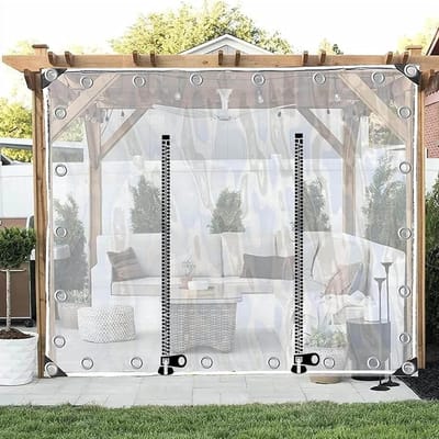Transparant Zeildoek Gordijn - Buiten Zeildoek PVC Paneel - Terras Afschermen - Met Ritssluitingsdeur - 2.3x2m - Transparant