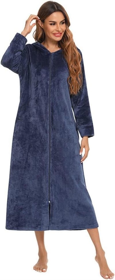 Vrouwen Zip Up Fleece Robe Pluche Badjas Zachte Warme Pajama Casual Loungewear