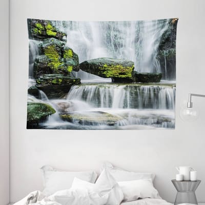 ABAKUHAUS Landschapstapijt, waterval met rotsen, 150 x 110 cm, groen