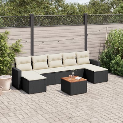 vidaXL - 8-delige - Loungeset - met - kussens - poly - rattan - zwart