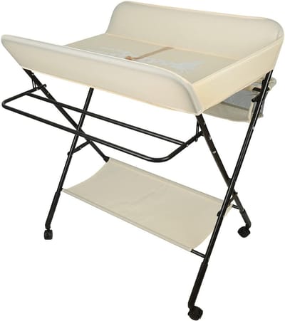 Inklapbare Luiertafel - Baby Verzorgingstafel - Comfortabel Luiers Verschoon - Met Handige Opbergmand - 80x66x98 cm - Beige