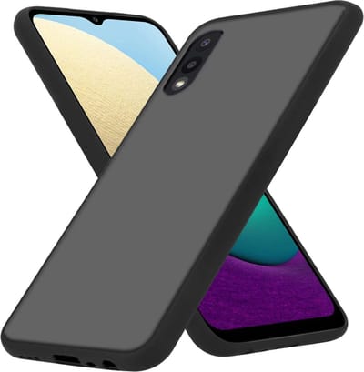 Cadorabo Hoesje geschikt voor Samsung Galaxy A02 / M02 in MATT ZWART - Hybride beschermhoes met TPU siliconen Case Cover binnenkant en matte plastic achterkant