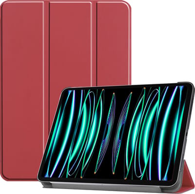 Hoesje Geschikt voor Apple iPad Pro (2022) - 11 inch - 4e generatie - Dun & Stevig - Trifold Bookcase - Hard Cover - Hardcover Book Case - Tablet Hoes - Donkerrood