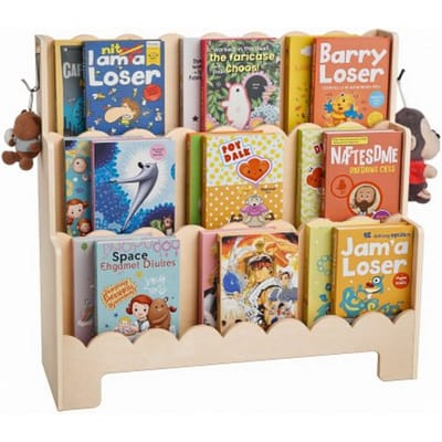 VEVOR Montessori Boekenplank 3-laags Kinderboekenplank met Gegolfde Rand, Boekenplank Aan de Voorkant met Dubbele Haken, Babyboekenplank Kinderkamerplank voor Kleuterschool Kleuterschool, Lichtbruin