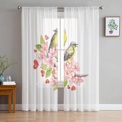 Bloem gele achtergrond tule gordijnen voor woonkamer slaapkamer interieur chiffon pure voile keukengordijn 135W x 114H(cm)