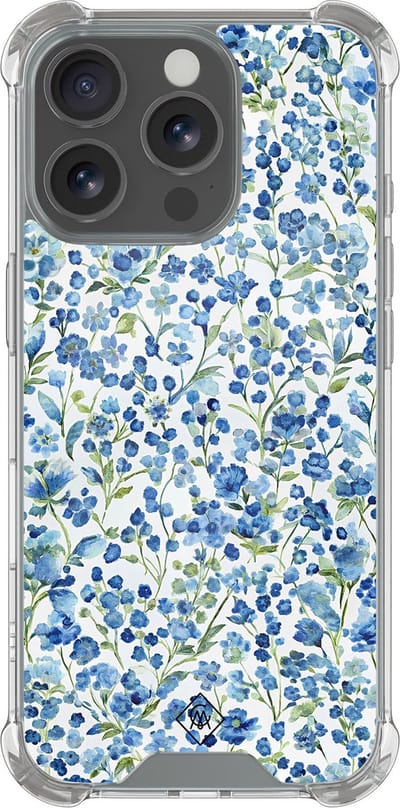 Casimoda® hoesje - Geschikt voor iPhone 16 Pro - Vintage Blue Floral - Shockproof case - Extra sterk - Siliconen/TPU - Blauw, Transparant