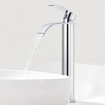 CECIPA Max Wastafelkraan - Watervalkraan - Badkamer Kraan - Badkamerkraan RVS - 245mm Hoge Uitloop - Warm en Koud - Waterbesparend - Chroom
