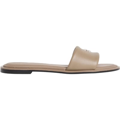 Calvin Klein Round Flat Sandal Leather Desert Taupe Maat: 37 | Sandalen Outlet | Dames | Beige