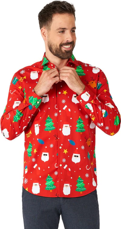 OppoSuits Festivity Red - Heren Kerst Overhemd - Kerst shirt - Fout Kerst Shirt - Rood - Maat XS