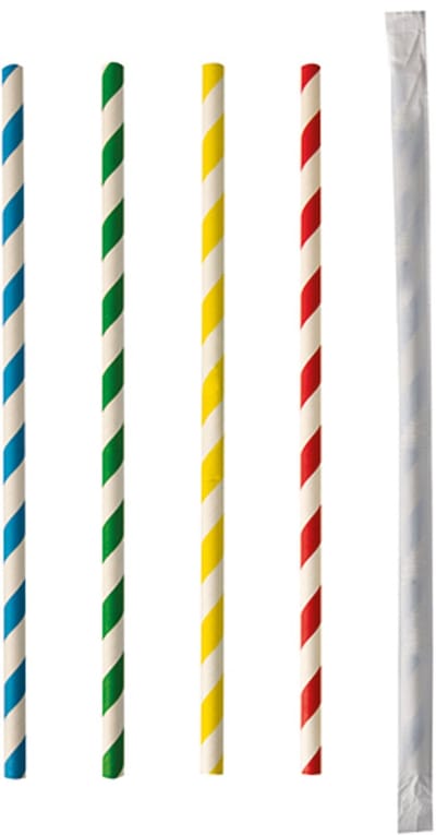 10x 100 Drinkrietjes papier Ø 6 mm · 20 cm assorti kleuren Stripes per stuk verpakt