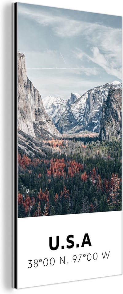 Wanddecoratie Metaal - Aluminium Schilderij Industrieel - Yosemite - Amerika - Wyoming - Bos - Bergen - 80x160 cm - Dibond - Foto op aluminium - Industriële muurdecoratie - Voor de woonkamer/slaapkamer
