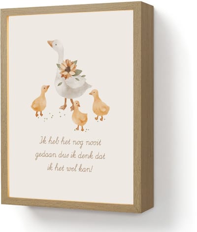 Wandlamp 30x40 cm - Oplaadbaar - Boerderij dieren - Eend - Quote - 'Ik heb het nog nooit gedaan dus ik denk dat ik het wel kan!' - Wandlampen binnen woonkamer - Slaapkamer lamp - Decoratieve nachtlamp - Vloerlamp draadloos
